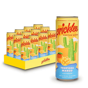 (Pack of 12) Pricklee Tropical Mango + Ginger Cactus Water - Packed With Antioxidants, Electrolytes, Vitamin C - Natural Sports Drink for Immunity, & Recovery - Non-Sparkling, Low-Sugar, Low-Calorie, No Caffeine