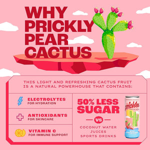 (Pack of 12) Pricklee Wild Strawberry + Hibiscus Cactus Water - Packed With Antioxidants, Electrolytes, Vitamin C - Natural Sports Drink for Immunity, & Recovery - Non-Sparkling, Low-Sugar, Low-Calorie, No Caffeine