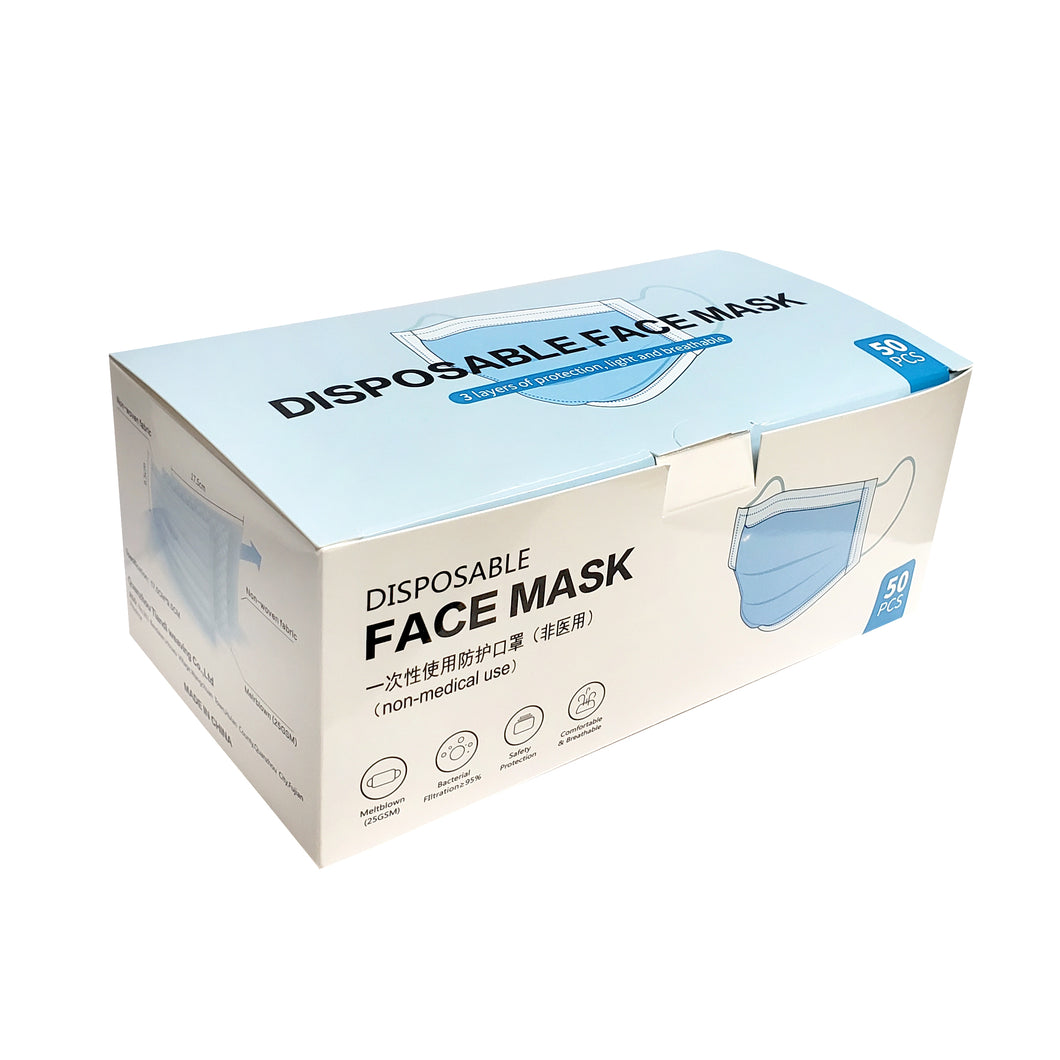 (Sold as Box 50 PCS) Disposable Face Mask - 3 Layers Mask (Non-Medical Use)